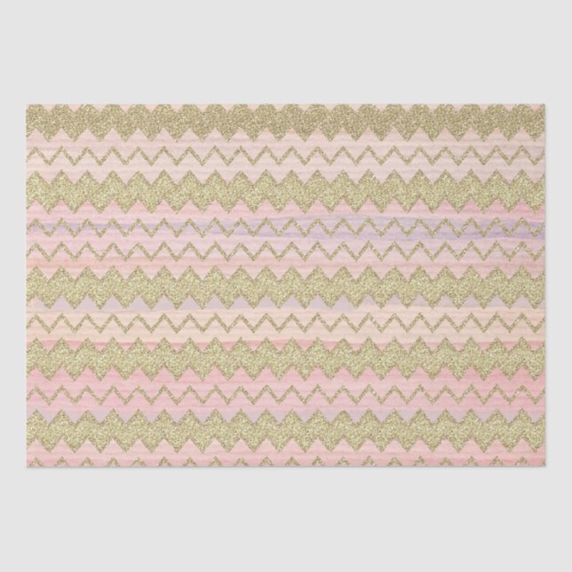 Pink and Gold Glitter Wavy Stripes Tissue Paper (Front)
