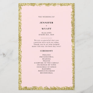 Pink and Gold Glitter Wedding Program