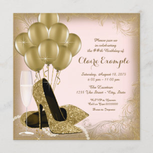 Pink and Gold Glitter Womans Birthday Party Invitation