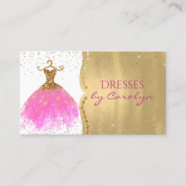 Pink and Gold Glittery Seamstress Business Card (Front)