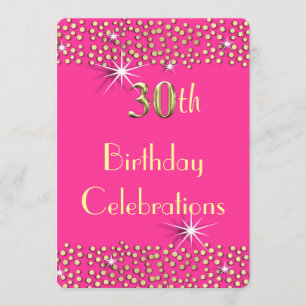 Pink and Gold Glitzy Sparkle 30th Birthday Party Invitation