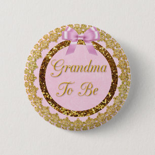 Pink and Gold Grandma to Be Baby Shower Button