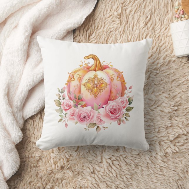 Pink and Gold Halloween Little Pumpkin Baby Shower Cushion (Blanket)