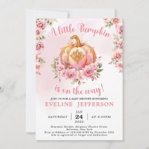 Pink and Gold Halloween Little Pumpkin Baby Shower Invitation