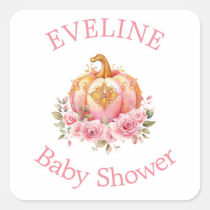 Pink and Gold Halloween Little Pumpkin Baby Shower Square Sticker
