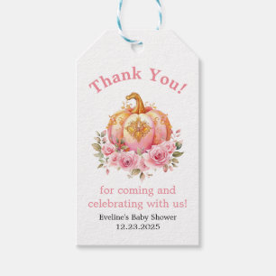 Pink and Gold Halloween Pumpkin Baby Shower Gift Tags