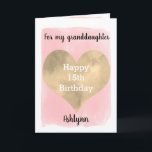 Pink and Gold Happy 15th Birthday Granddaughter Card<br><div class="desc">A pink and gold 15th birthday card for granddaughter that features a watercolor heart against a pretty pink watercolor, which you can personalize underneath the heart with her name. The inside of this watercolors birthday card reads a heartfelt sentiment, which an be easily personalized. The back features the heart along...</div>