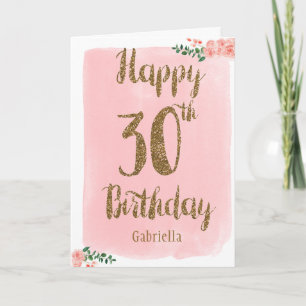 Pink and Gold Happy 30th Birthday Card
