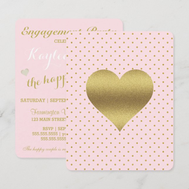Pink And Gold Heart Polka Dot Shower Bridal Party Invitation (Front/Back)