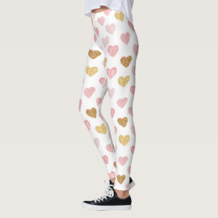 Pink And Gold Hearts Pattern Leggings