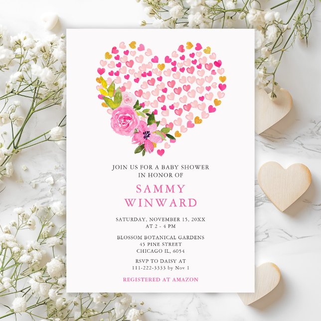 Pink and Gold Hearts Valentine Baby Shower Invitation (Creator Uploaded)