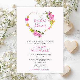 Pink and Gold Hearts Valentine Bridal Shower Invitation