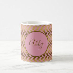 Pink and Gold Herringbone Personalised Coffee Mug