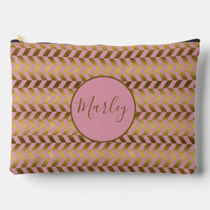 Pink and Gold Herringbone Personalised Makeup Bag