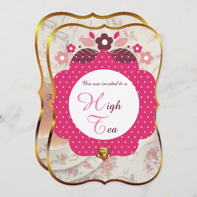 Pink and Gold High Tea Invitation (Front/Back)