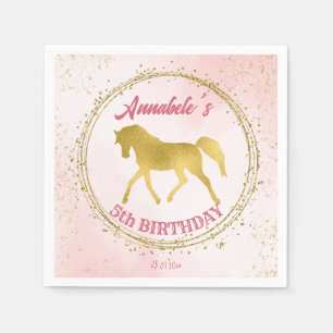 Pink and gold horse equestrian birthday custom napkin