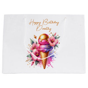 Pink and Gold Ice Cream Golden Birthday Large Gift Bag