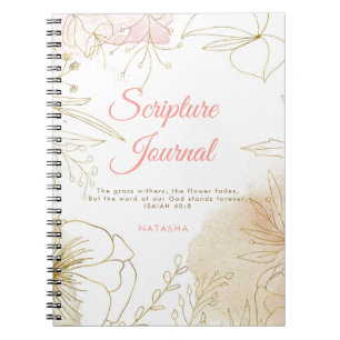 Pink and Gold Illustrated Floral Scripture Journal