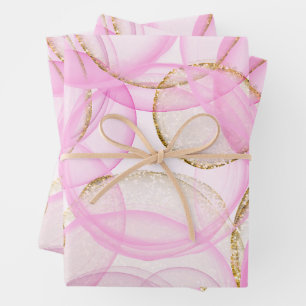 Pink and Gold Ink Circle Pattern  Wrapping Paper Sheet