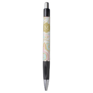 Pink and Gold Ink Marble Monogrammed