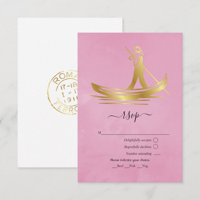 Pink and Gold Italian Gondola RSVP Card (Front/Back)