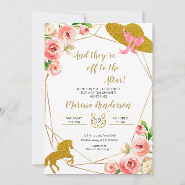 Pink and Gold Kentucky Derby Bridal Shower  Invitation (Front)