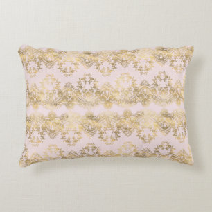 Pink and Gold Lace Decorative Cushion
