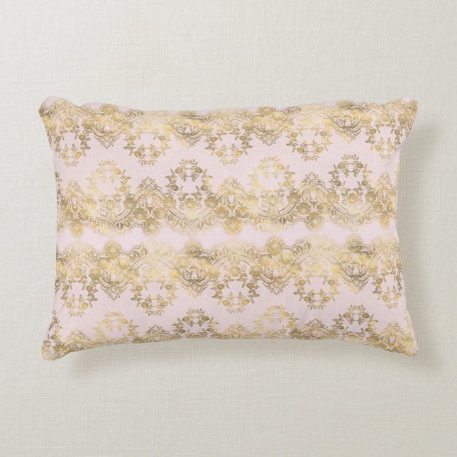 Pink and Gold Lace Decorative Cushion (Front)