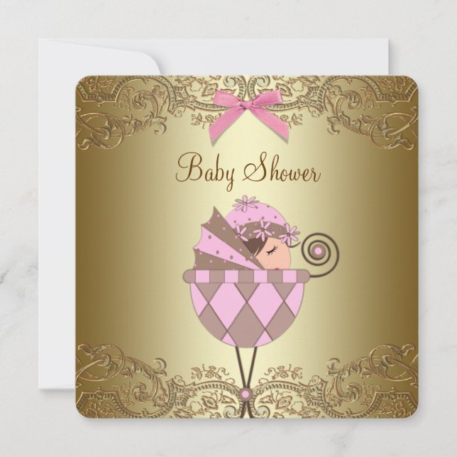Pink and Gold Lace Girl Baby Shower Invitation (Front)