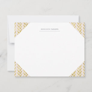 Pink and Gold Leaf Monogrammed Stationery Card