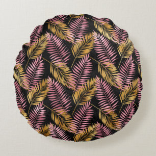 Pink and Gold Leopard Leafs Round Cushion