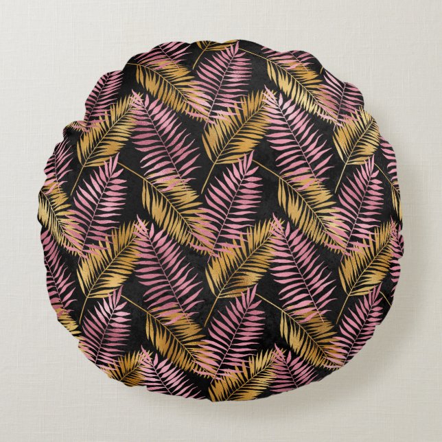 Pink and Gold Leopard Leafs Round Cushion (Front)