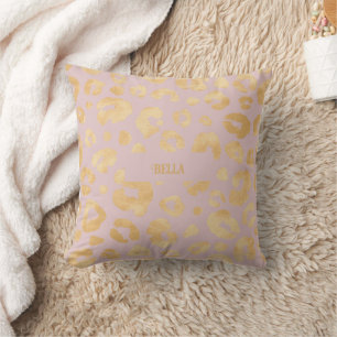 Pink and Gold Leopard Pattern Cushion
