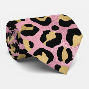 Pink and Gold Leopard Print Tie