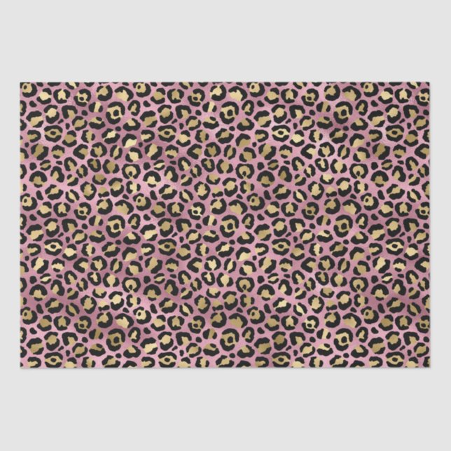 Pink and Gold Leopard Print Tissue Paper (Front)