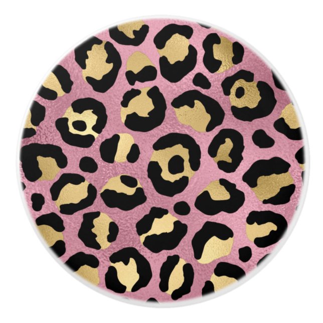 Pink and Gold Leopard Series Design 15 Ceramic Knob (Front)