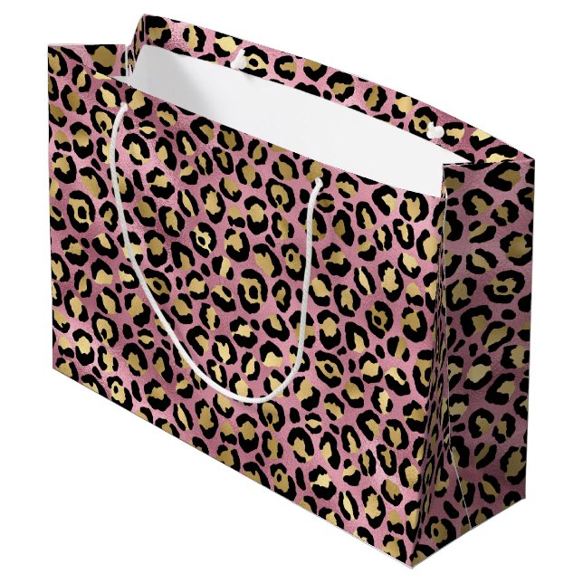 Pink and Gold Leopard Series Design 15 Large Gift Bag (Back Angled)