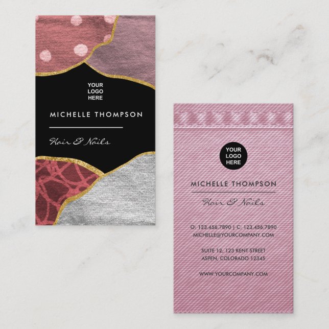 Pink and Gold Linen Fabric Business Card (Front/Back)