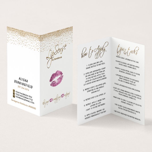 Pink and Gold Lip Instructions Business Card (Inside and Outside)