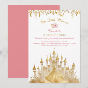 Pink and Gold Little Princess 1st Birthday  Invitation