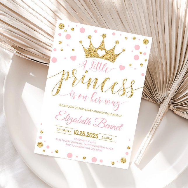 Pink and Gold Little Princess Baby Shower Invitation (Creator Uploaded)