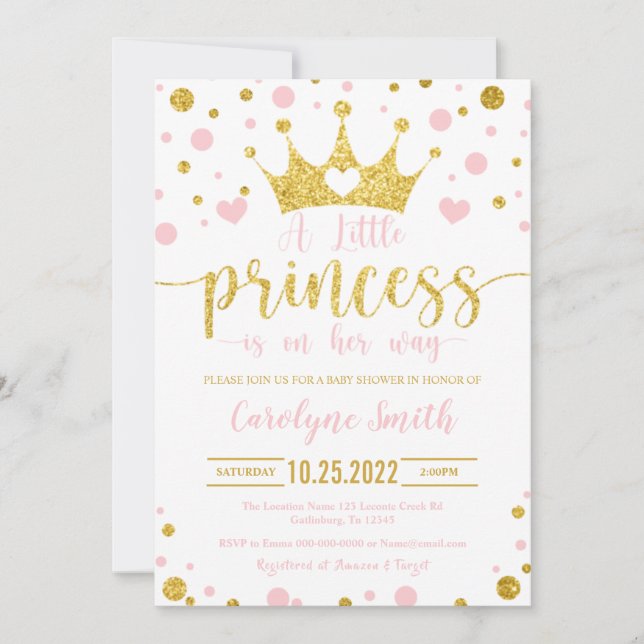  Pink and Gold Little Princess Invitation (Front)