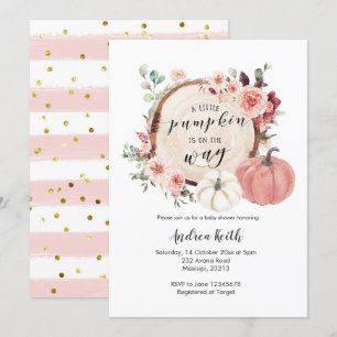 pink and gold little pumpkin is on the way invitation