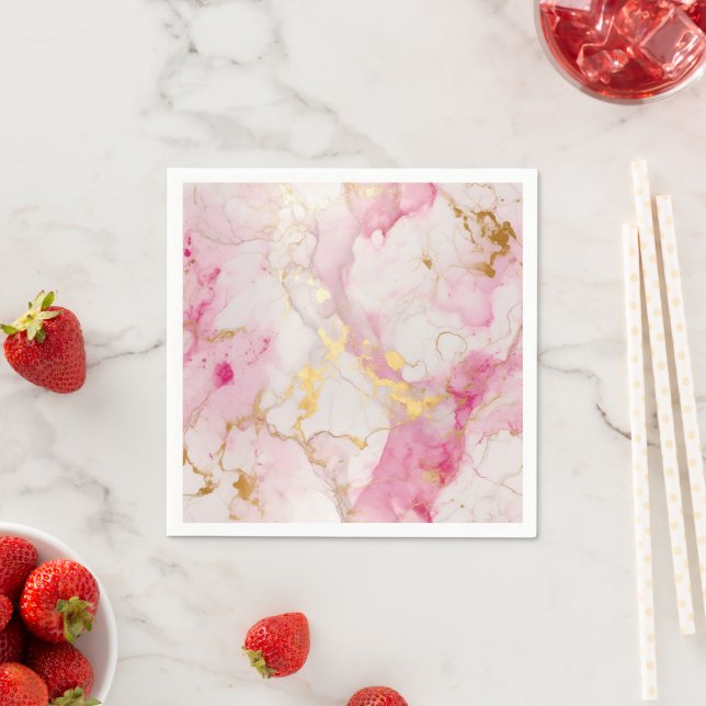 Pink and gold luxury marble effect Napkins (Insitu)