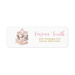 Pink and Gold Magical Carousel Address Label