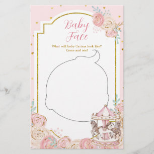 Pink and Gold Magical Carousel Baby Face Card