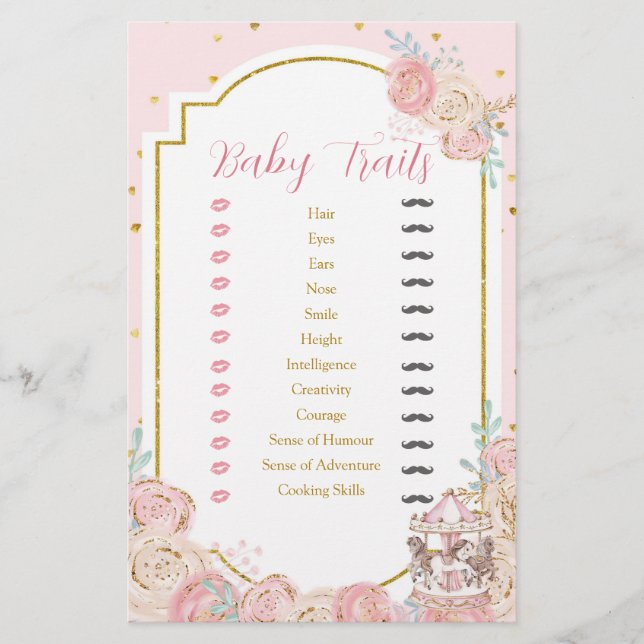 Pink and Gold Magical Carousel Baby Traits (Front)