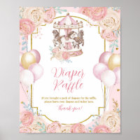 Pink and Gold Magical Carousel Diaper Raffle Sign