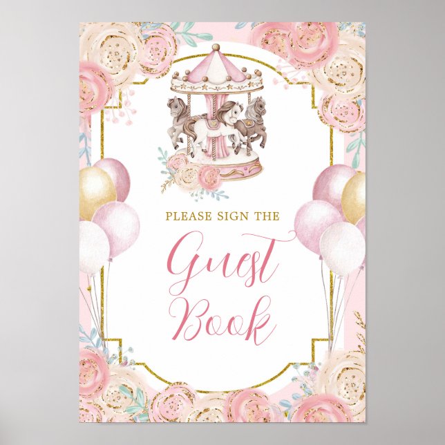 Pink and Gold Magical Carousel Guest Book (Front)