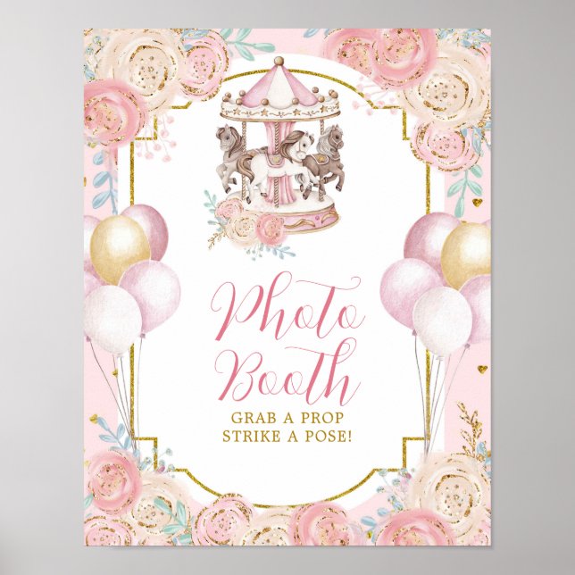 Pink and Gold Magical Carousel Photo Booth Sign (Front)